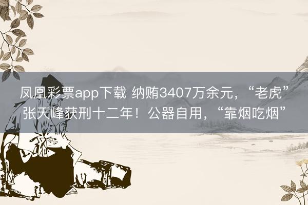 凤凰彩票app下载 纳贿3407万余元，“老虎”张天峰获刑十二年！公器自用，“靠烟吃烟”